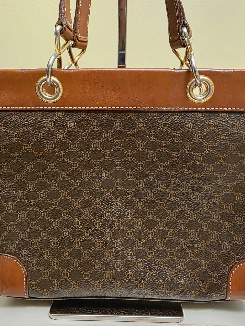 Celine | Brown Macadam Top Handle Handbag - Picture 2 of 14